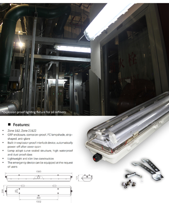 18w 36w 54w GRP Material Linear Led Explosion Proof Light 1.2M 100lm/w With 5 Years Warranty Atex
