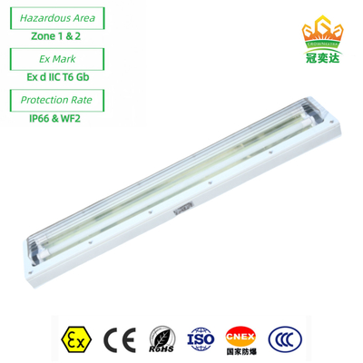 Ex Proof Flameproof LED Linear Fluorescent Light ATEX With Whole Plastic(GRP) Body 72watt 100lm/w