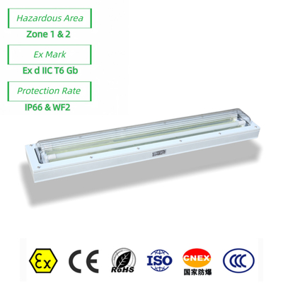 Exproof ATEX Linear Fluorescent Light Flameproof Dust/Waterproof for hazardous zone 1 2 Oil Gas 100lm/watt