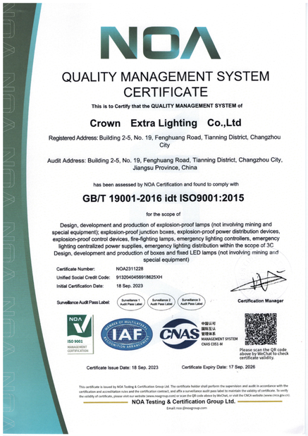 China crown extra lighting co. ltd certification